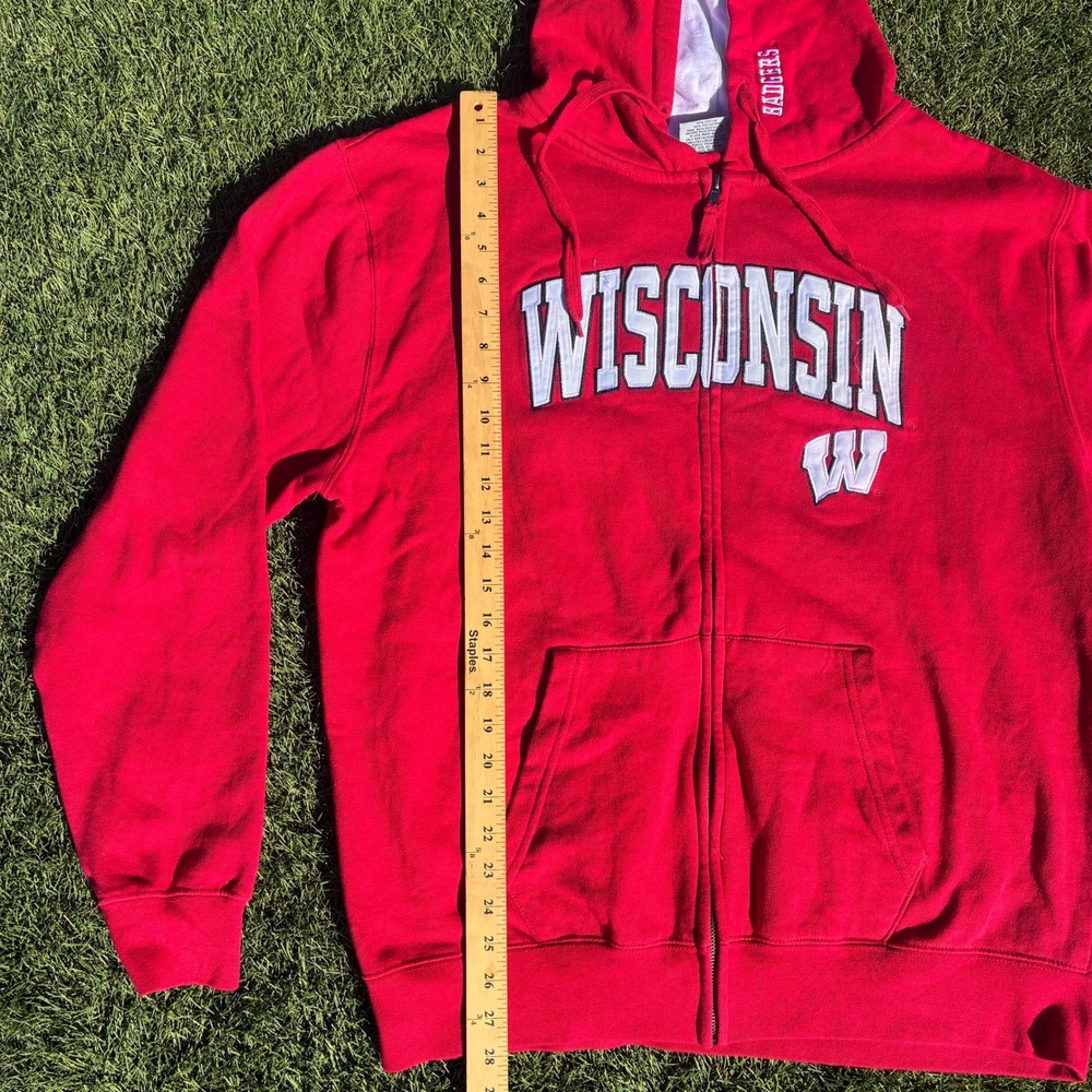 Stadium Athletics Mens Wisconsin Badgers Full Zip Hoodie Red XL Embroidered - Picture 5 of 7